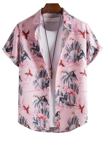 

men flamingo & coconut tree print shirt without tee 94z0#, White;black