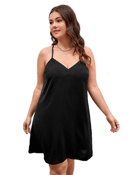 

plus solid cami dress a4rh#, Black