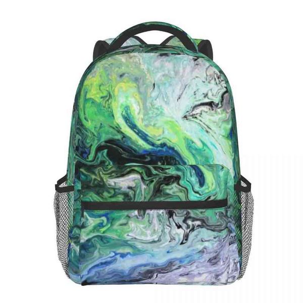 

abstract art splash backpack men women school bags teenage lapcolorful swirls black green white rucksack multipockets aa220316