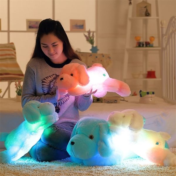 1pc 50cm Luminous Dog Pluxh Doll colorido LED cães brilhante Crianças Toys para menina Gift Birthday Gift WJ445 220817