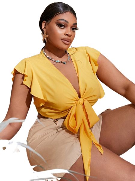 

sxy plus solid knot front butterfly sleeve 13hq#, Black