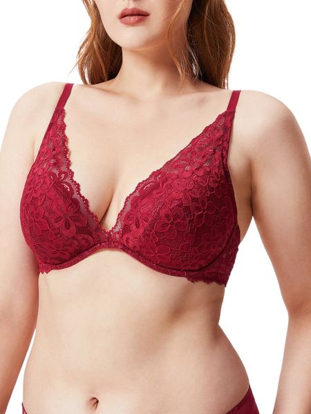 

luvlette floral lace bralette y5sj#, Black;red