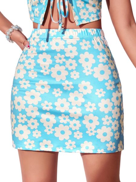 

high waist floral print skirt o1sh#, Black