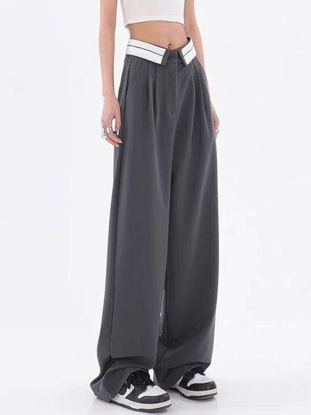

summer fashion women grey solid simple chic long trousers high waist loose casual design baggy soft pants streetwear daily 220720, Black;white