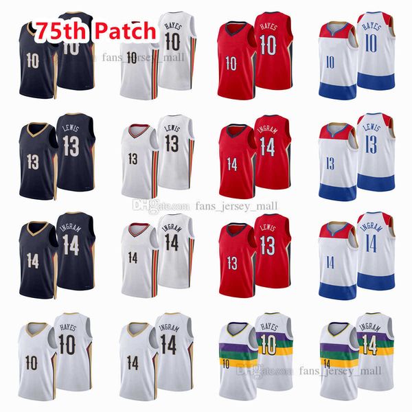 

printed 75th patch city basketball jerseys brandon 14 ingram jaxson 10 hayes kira 13 lewis jersey color white red black custom, Black;red