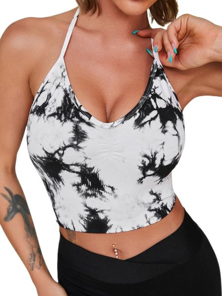 

seamless tie dye ruched sports halter c79g#, Gray