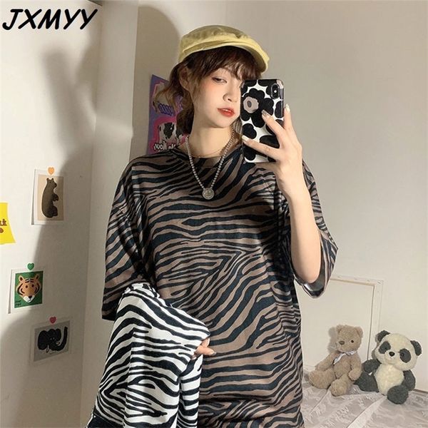 

fashion summer style korean style zebra print all-match loose large size short-sleeved t-shirt women jxmyy 210412, White