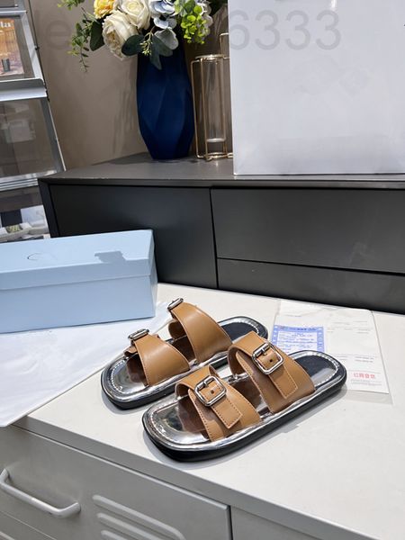 

women's beach shoes slippers layer cowhide inner sheepskin size 35-41 high-end quality flat casual sandals have box/dust mkb7, Black