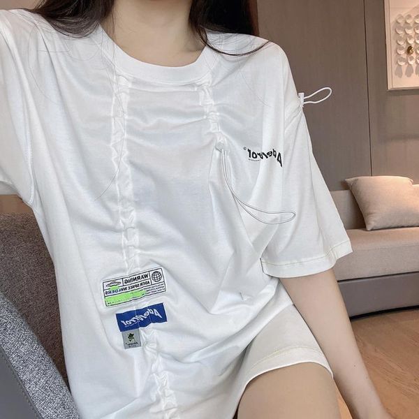 

women's t-shirt ader error cropped navel drawstring short sleeve women's patch adjustable loose cotton versatile, White