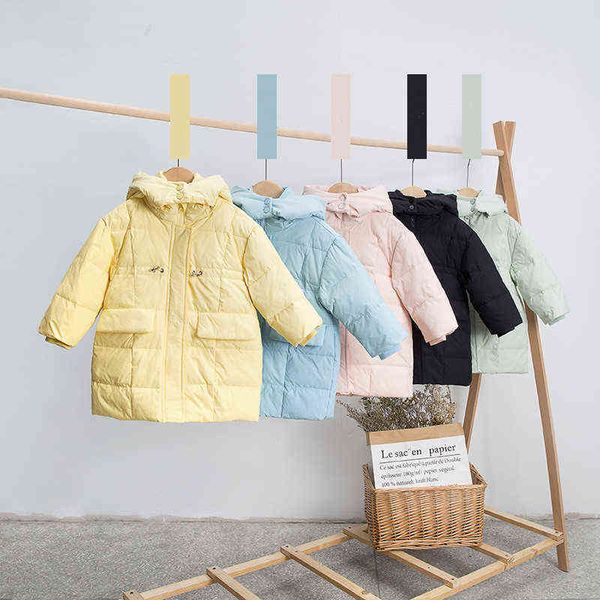 

russia new winter long thick down jacket for girl boys clothing hooded parka jacket kids snowsuit outerwear clothing j220718, Blue;gray