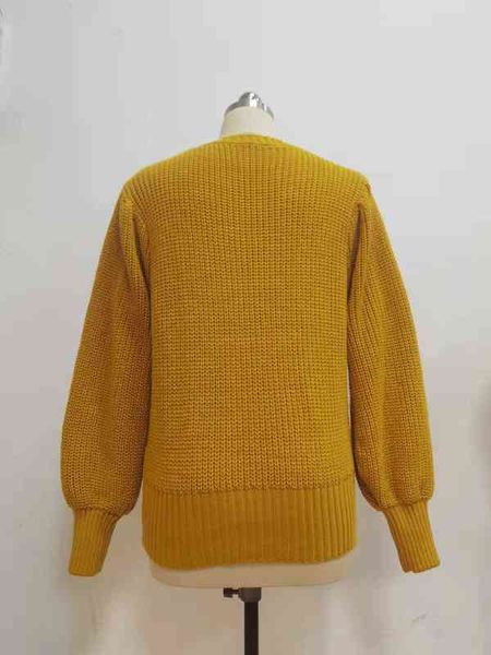 

pullover solid color street trendsetter knitted and round neck lantern sleeve yellow bottomed shirt, White;black