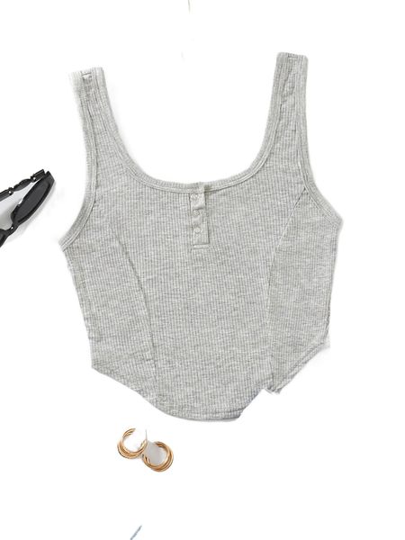 

button detail curved hem tank 41gf#, White