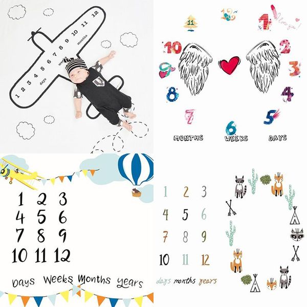Coperte Swaddling Cartoon Pattern Infant Baby Milestone Po Puntelli Sfondo Fondale Panno Calendario Ragazzo Ragazza Accessori