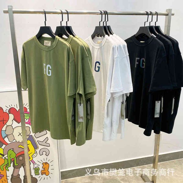 

fog season ess large loose fashion high street brand t-shirt men's short sleeve high-quality trendy t-shirts, Black;brown