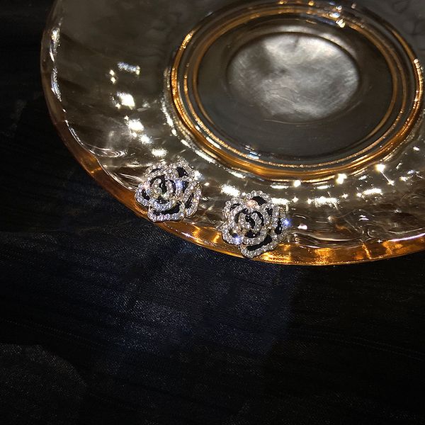 

925 silver stud rhinestone-encrusted pearl flower earrings korean design sense simple and stylish earrings selling temperament eardrop, Golden