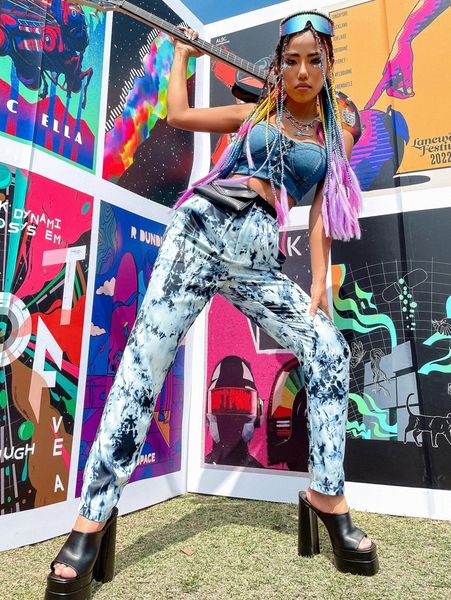 

tie dye pants without belt bag 42m2#, Black;white