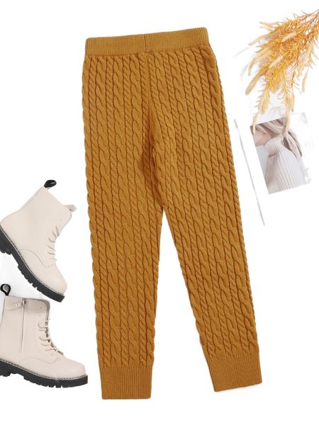

solid cable knit pants w4ci#, White;black