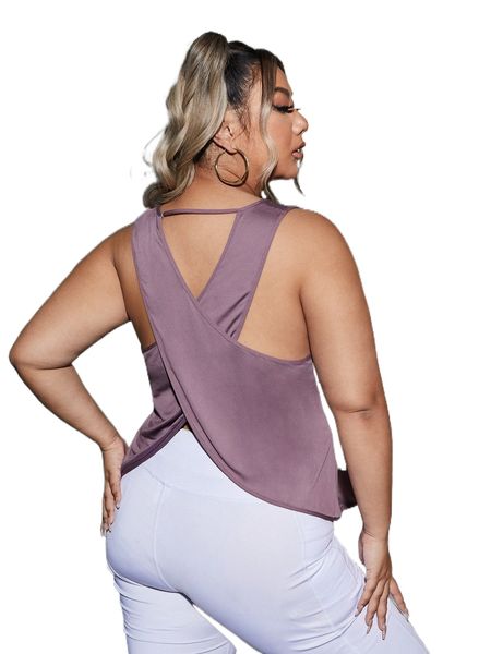 

plus softness cut out wrap cross back sports tank f5fh#, Black