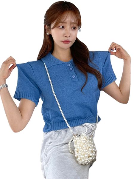 

dazy solid quarter button knit d9co#, White;black