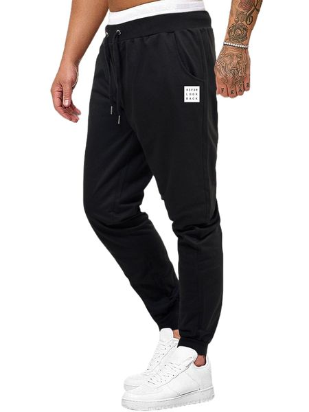 

extended sizes men slogan graphic drawstring waist sweatpants 71va#, Black