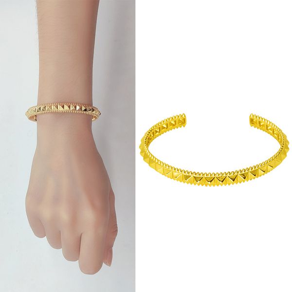 

pointed pyramid cuff bracelet gold color wide hand luxury designer copper metal punk african spain indian dubai bangles jewelry accessories, Golden;silver