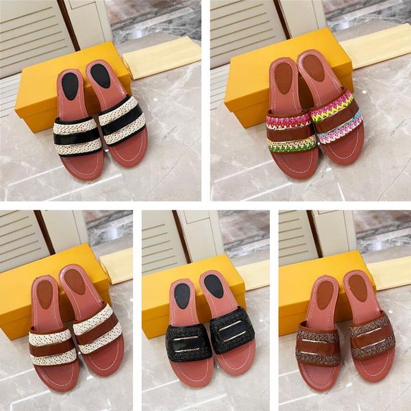 

luxury designer beach slippers classic flat woman summer lady weaving head leather l bath fashion women shoes large size 35-42, Black