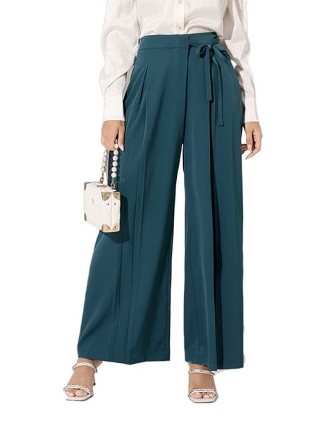 

modely fold pleated knot waist wide leg pants t4xe#, Black;white