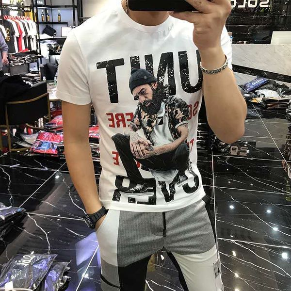

hip-hop style men's t-shirts 2022 summer trend new short sleeve street old school printing tees cotton round neck clothing black white, White;black