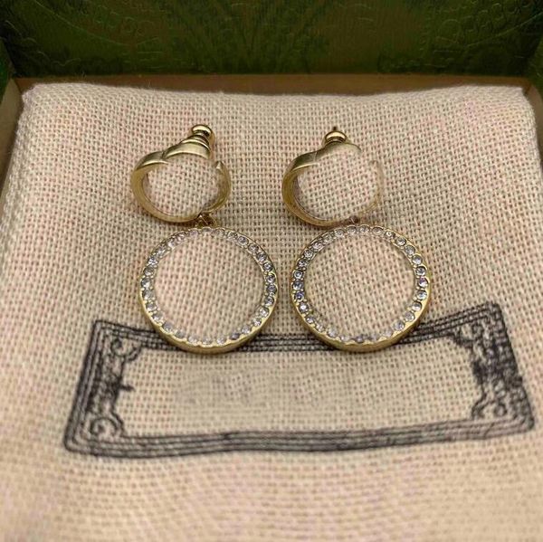 

designer women 925 silver double letter stud fashion crystal geometric heart-shaped couple earrings for lady party wedding hoop jewerlry lin, Golden;silver