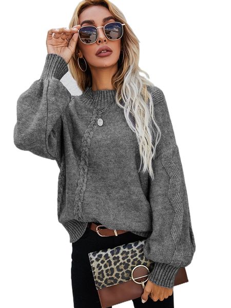 

drop shoulder lantern sleeve sweater k3ke#, White;black