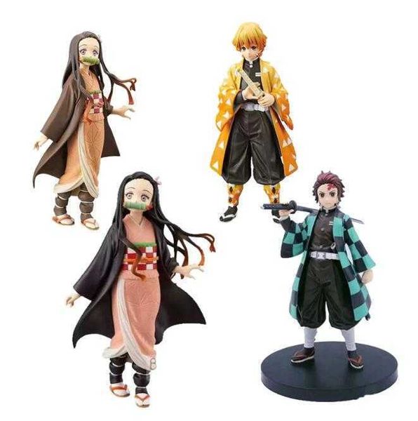 

huiya01 demon slayer kimetsu no yaiba agatsuma zenitsu kamado nezuko tanjirou action figure pvc action figures toys anime gift toys q0722