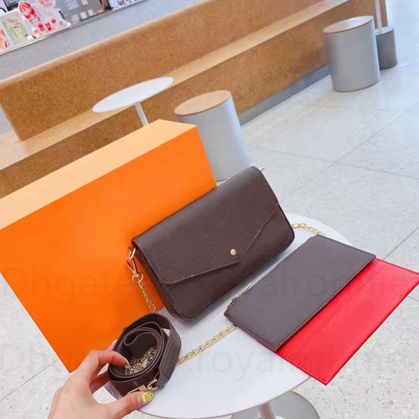 

lovely three pieces luxurys designers shoulder bags chain handbag messenger women totes fashion vintage handbags printed fashion crossbody c
