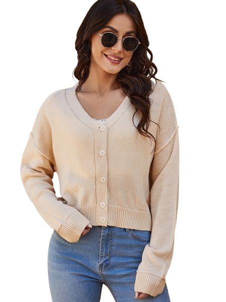 

drop shoulder button front cardigan d9g8#, White;black