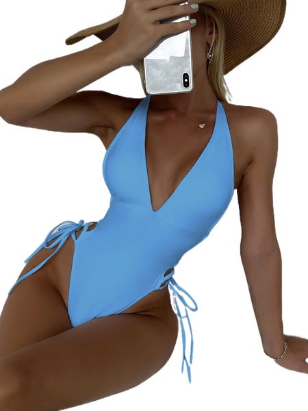 

tie side one piece swimsuit h4go#, White;black