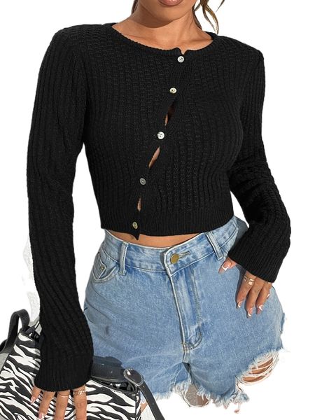 

button front crop cardigan t2px#, White;black