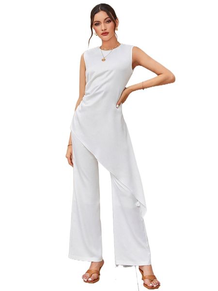 

keyhole back asymmetrical hem & pants q6ij#, White