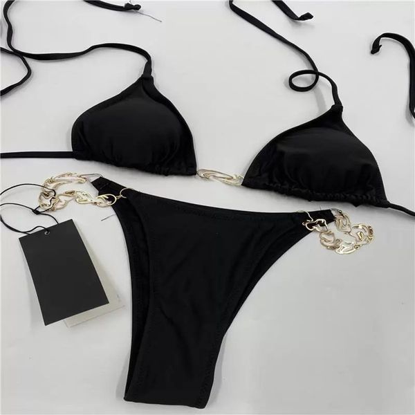 Damen-Badebekleidung, Designer-Bikini-Set, Badeanzug, Tanga, schwarzer Mädchen-Badeanzug, sexy Mode, rosa Dreieck, Strand, G-Taille, Kettenabdeckung, Push-up, Spaghetti, Sommerbaden, 20er Jahre