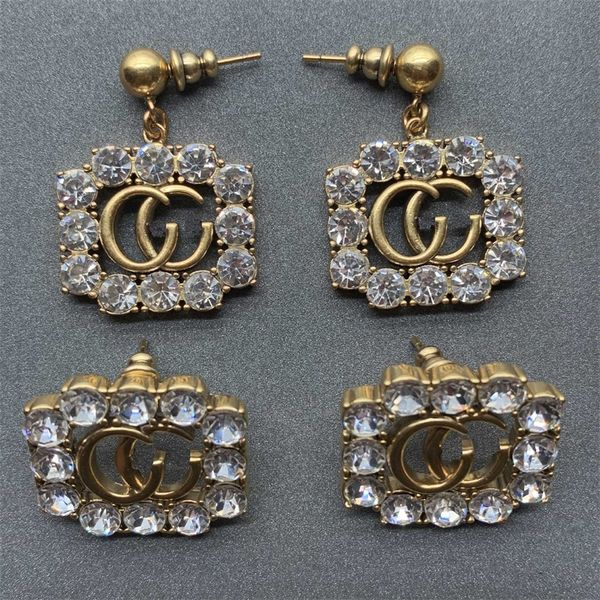 

shop 80% off clearance shuxin same earrings brass used square rhinestone letter, Golden