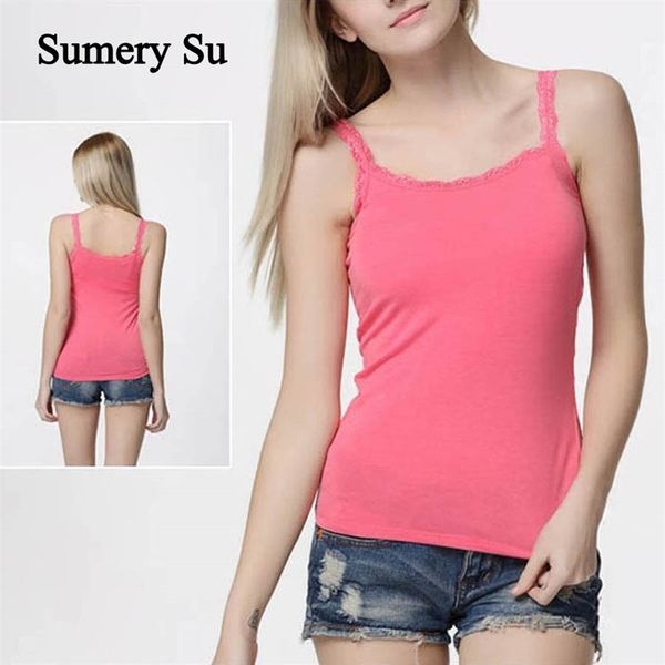 

tank women lace soft cotton solid sleeveless vest camisole slim cropped charming ladies girls 220316, White