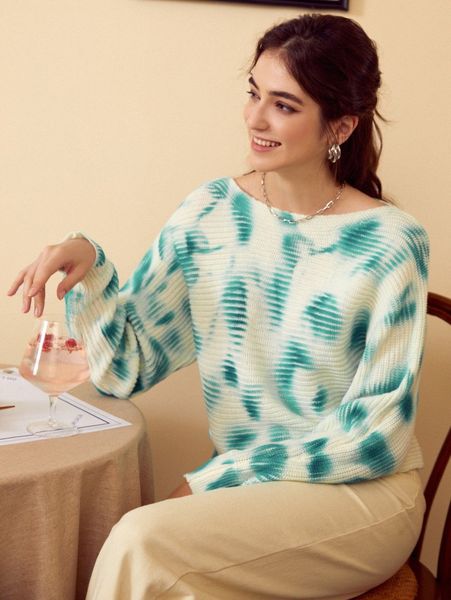 

simplee boat neck tie dye sweater f2ex#, White;black