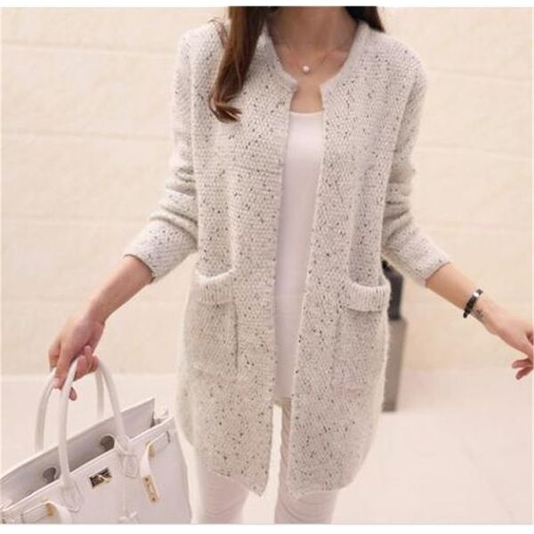 

women spring autumn long cardigan sweater coat female fashion long sleeve crochet girl knitted jacket y200106, White;black