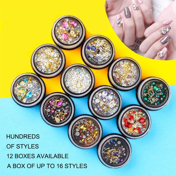 Metal Rhinestones Nail Art Glitter Süslemeleri Tasarım Olmayan Düzeltme Taşlar Elmas AB Renk Farklı Boyutu Nail Art Süslemeleri