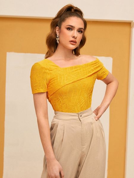 

asymmetrical neck solid textured tee z3ti#, White