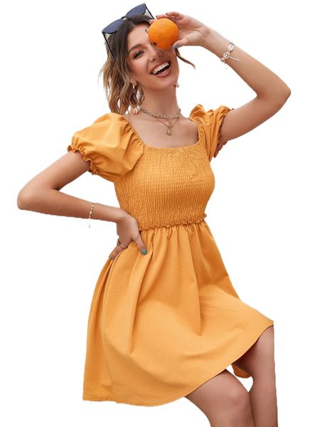 

shirred puff sleeve tie back dress y8ql#, Black;gray