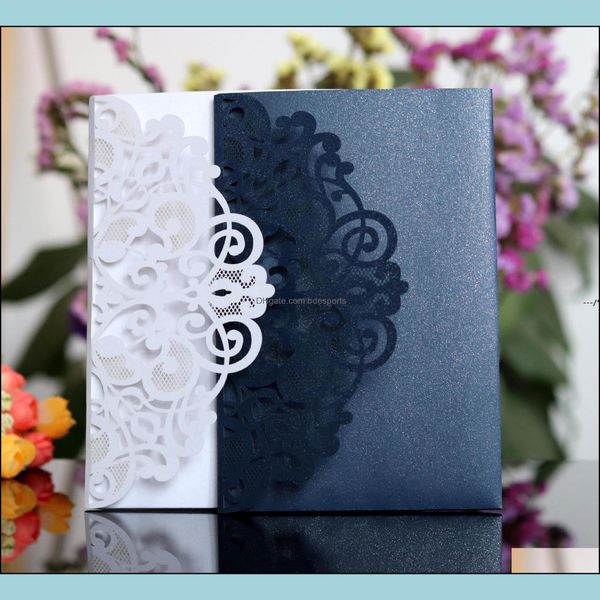 CARTELING CARTÃO EVENTO DE EVENTO DE EVENTO DE EVENTO DE FESTIVO Home Garden Newlace Convites de casamento FL Set Laser Cut Hollow Out Tri Fold Pocket ER Engagem