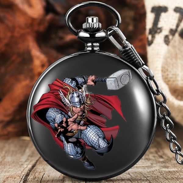 Pocket Watches Man With Hammer Design Black Quartz Watch Men Movie Theme Waist Chain Fãs Cosplay Gifts for WomenPocket