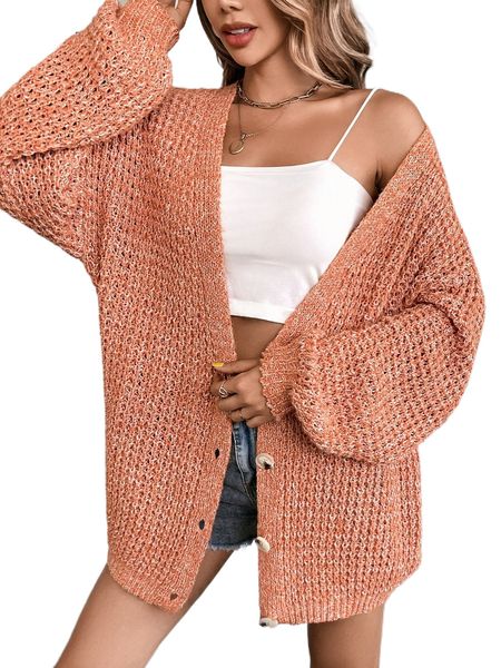 

button front drop shoulder cardigan 44iz#, White;black