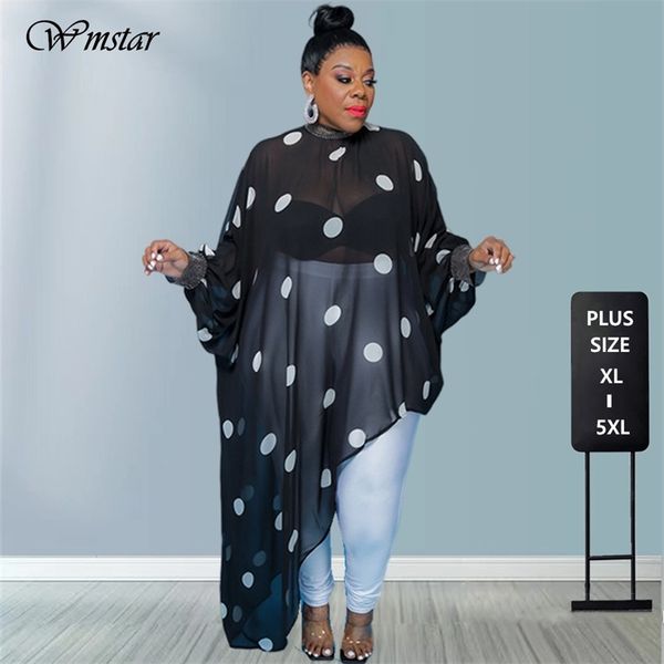 Sexy Blusen Plus Size Tops Xl5xl Großhandel Langarmshirts für Frauen Lose Lässige Unregelmäßige Saum Mesh Outfits Drop 220526