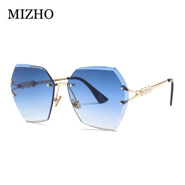 

maricr fashion blue big frame sunglasses women rimless polygon luxury design sun glasses summer style female uv400 220518, White;black
