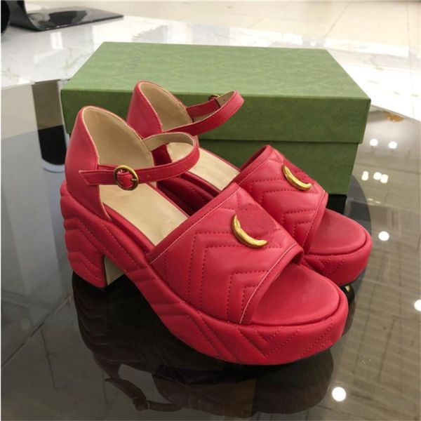 

designer woman sandals coarse heel half slippers lady summer stylist sandals metal logo leather high heeled shoes large size 35-42 box, Black